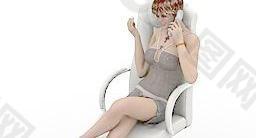 women 坐在椅子上时尚美女打手机 02
