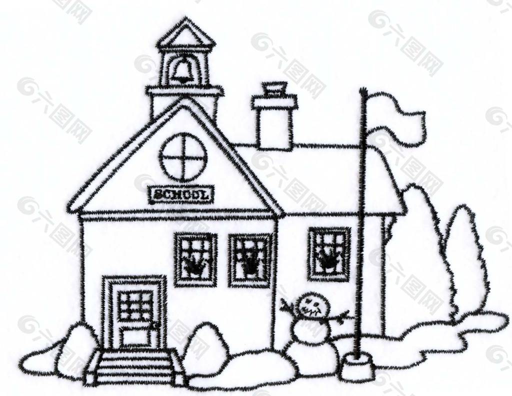 绣花 色彩 黑色 建筑 房子 免费素材