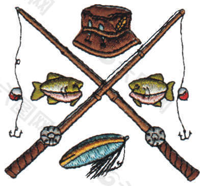 绣花 动物 鱼 帽子 钓鱼竿 免费素材