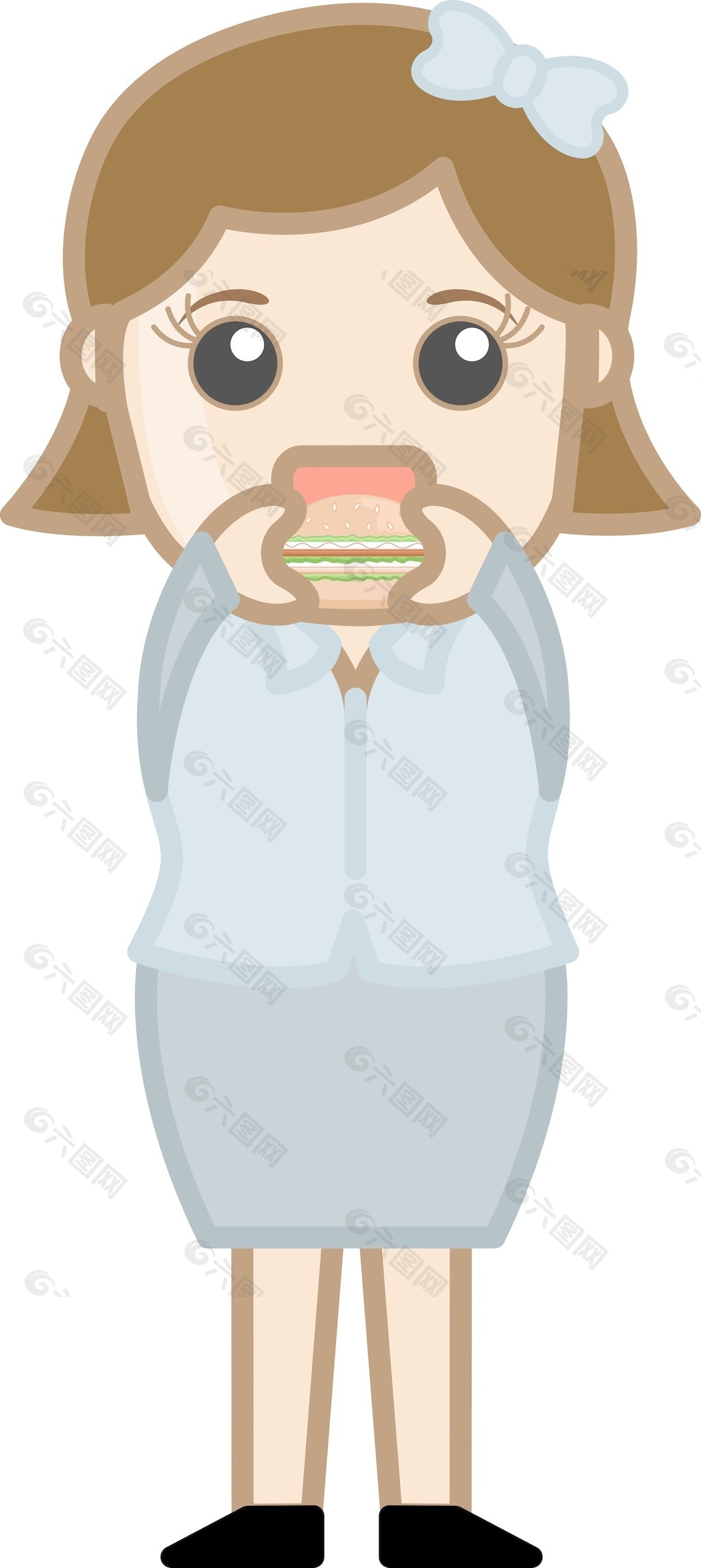 女人吃汉堡-卡通商业矢量字符