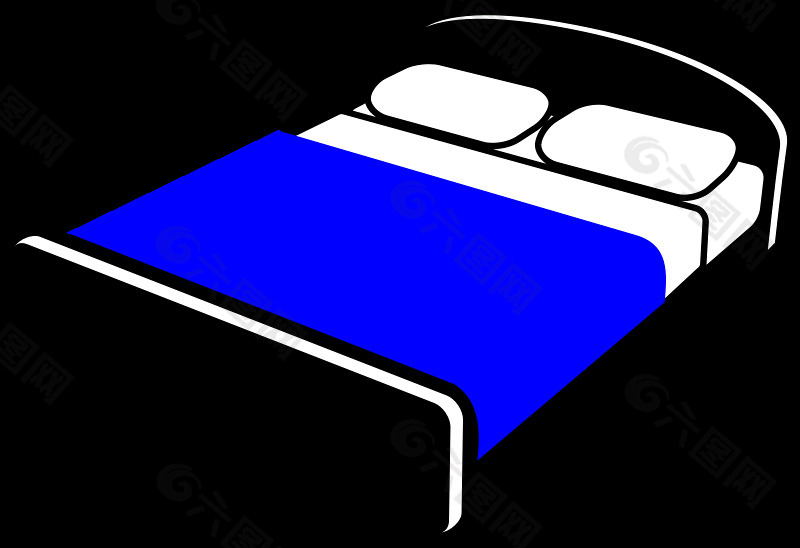 床上用蓝色毯子