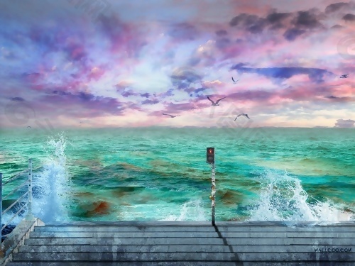 位图 插画 风景 海浪 色彩 免费素材