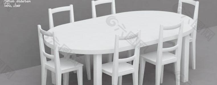 Cinema 4D模型餐桌椅组合，白模无纹理