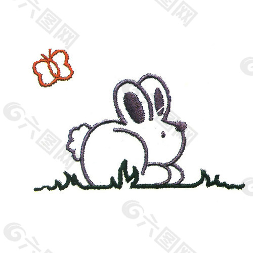 绣花 色彩 动物 兔子 灰色 免费素材