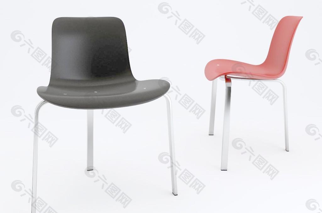 红和黑3腿两个椅子Fritz Hansen PK 8 chair 3D model