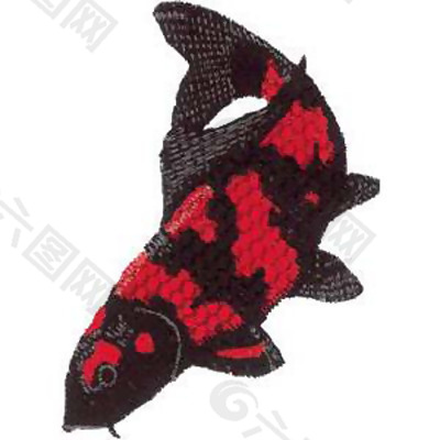 绣花 鲤鱼 黑色 红色 免费素材