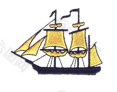 绣花 帆船 黑色 金黄色 免费素材