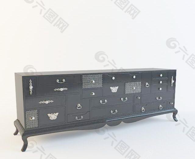 commode chest black 柜子 黑色多抽屉柜子