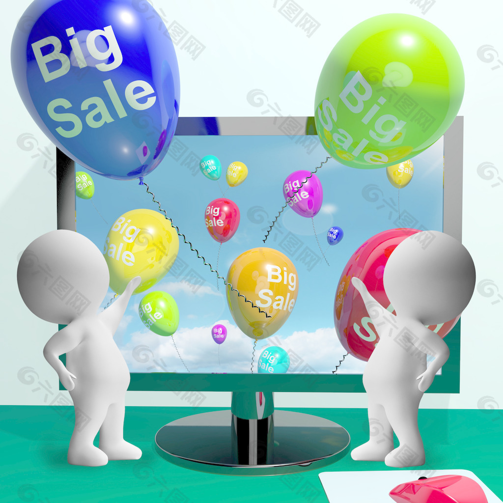 销售气球来自计算机展示宣传和减少在线