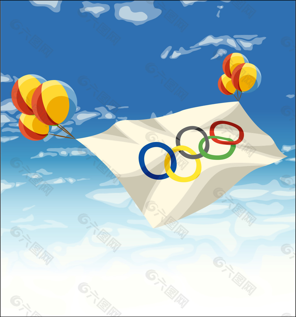 印花矢量图 蓝色 白色 奥运五环 气球 免费素材