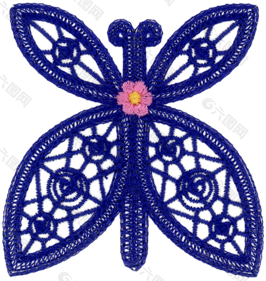 绣花 动物 昆虫 蝴蝶 宝石蓝色 免费素材