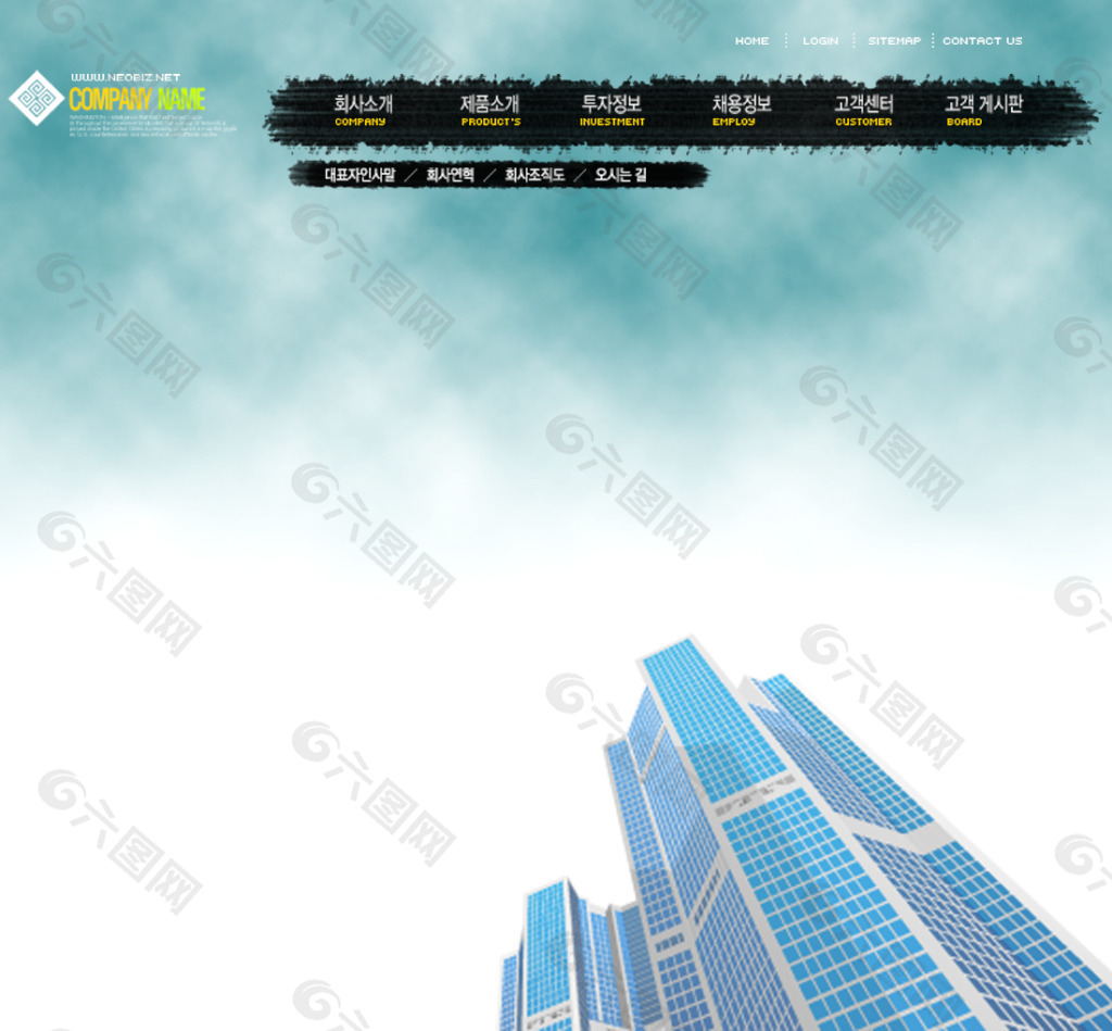 楼宇设计素材网页模板蓝底白色下载最多