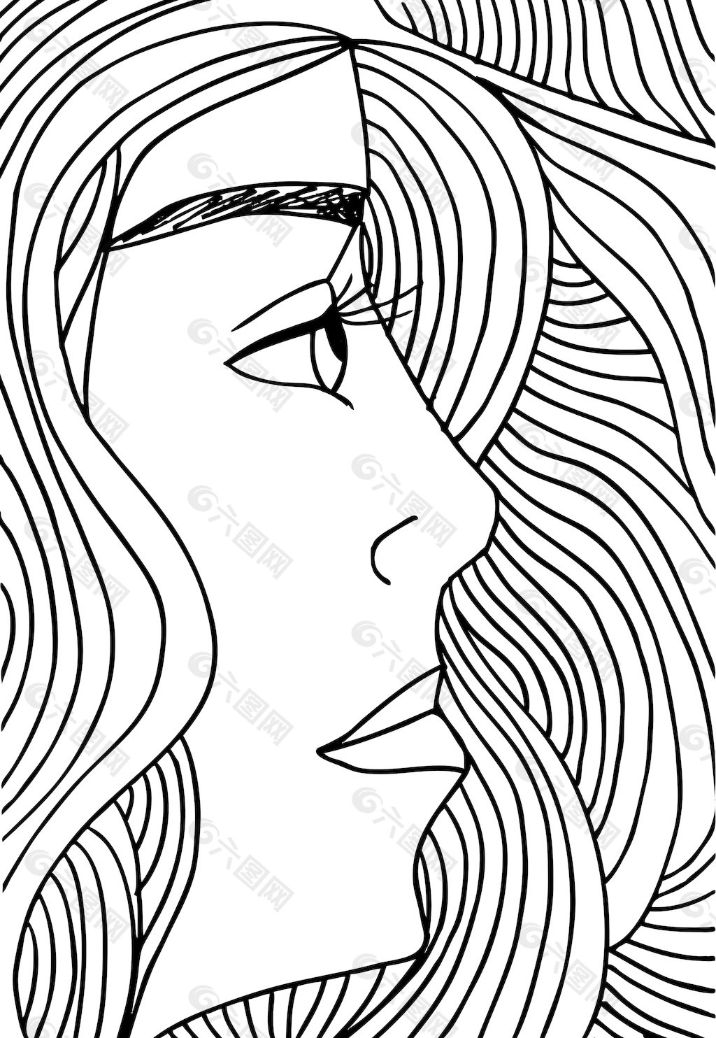 女人的脸矢量插画摘要素描