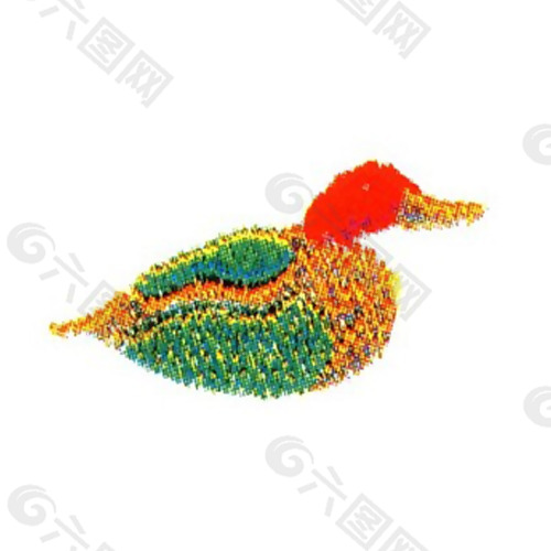 绣花 动物 野鸭 色彩 橙色 免费素材
