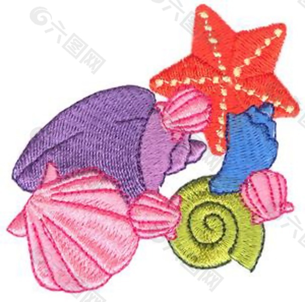 绣花 动物 海螺 海贝 海星 免费素材