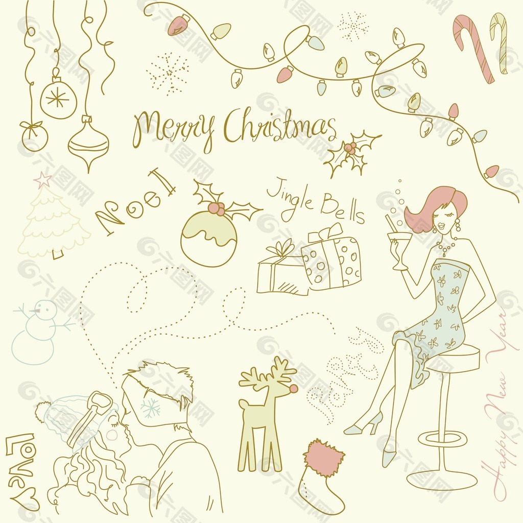 可爱的圣诞和新年的涂鸦