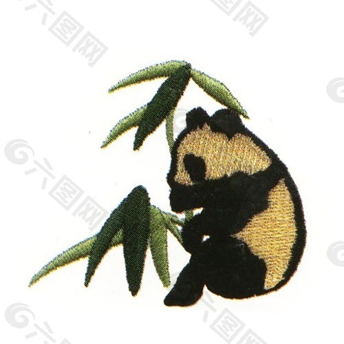 绣花 动物 色彩 熊猫 黑白色 免费素材