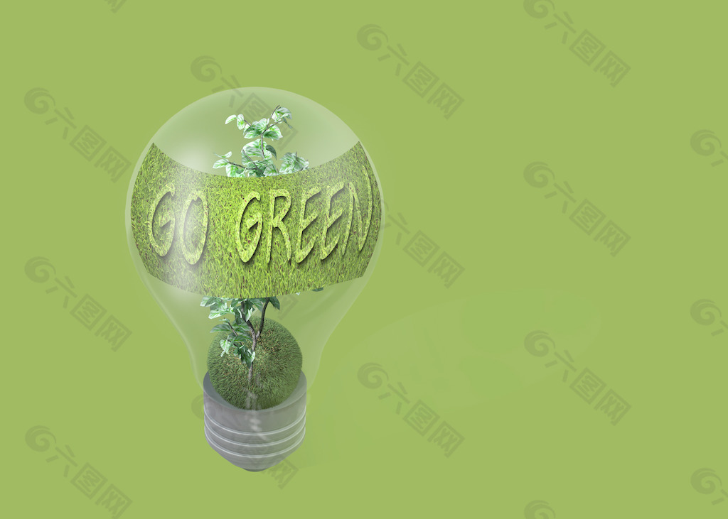 文本的灯泡使用绿色食品
