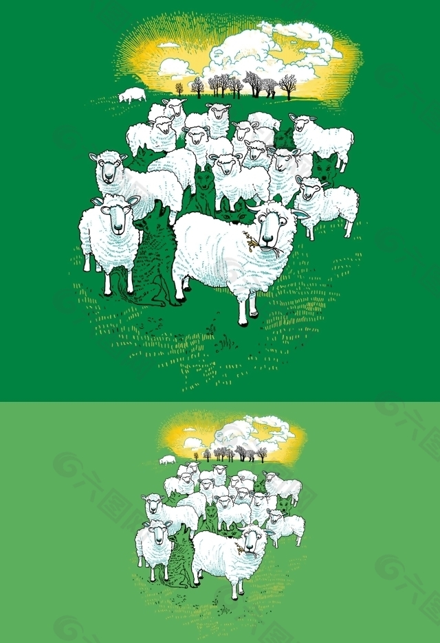 位图 插画 动物 羊 草原 免费素材