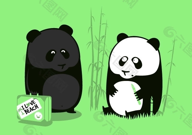 位图 插画 动物 熊猫 竹子 免费素材