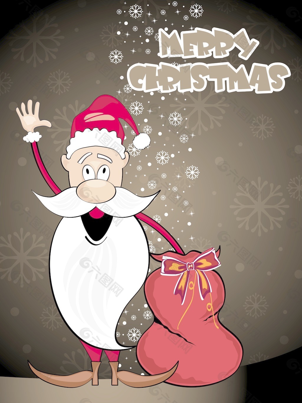 与圣诞老人抱着礼品袋背景
