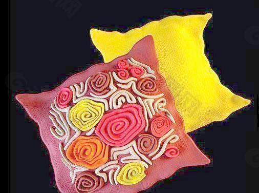 红 黄两色 方形小枕头 Pillow 05