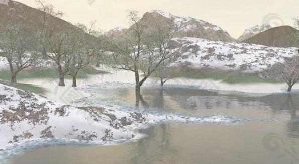 winter 河边柳树雪景模型