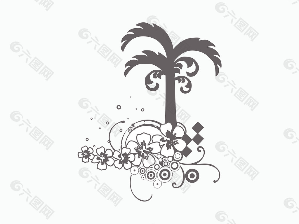 与花的元素在白色背景上的棕榈树