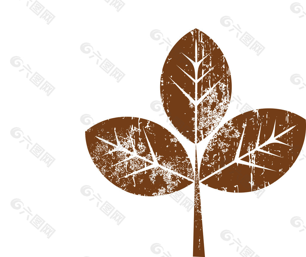 印花矢量图 优雅植物 三片叶 色彩 褐色 免费素材