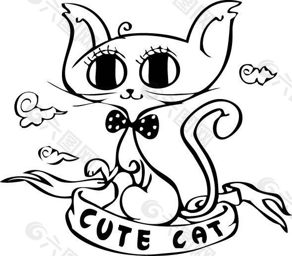 印花矢量图 卡通动物 猫 可爱卡通 云彩 免费素材
