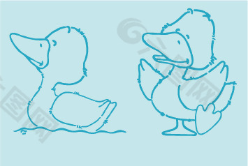 印花矢量图 动物 鸭子 水 色彩 免费素材