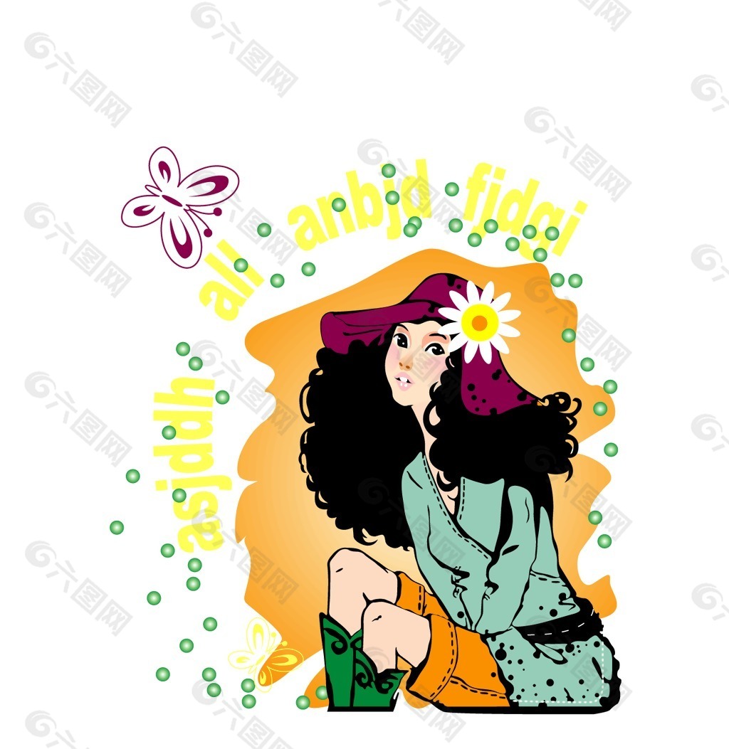 印花矢量图 人物 女人 动物 蝴蝶 免费素材