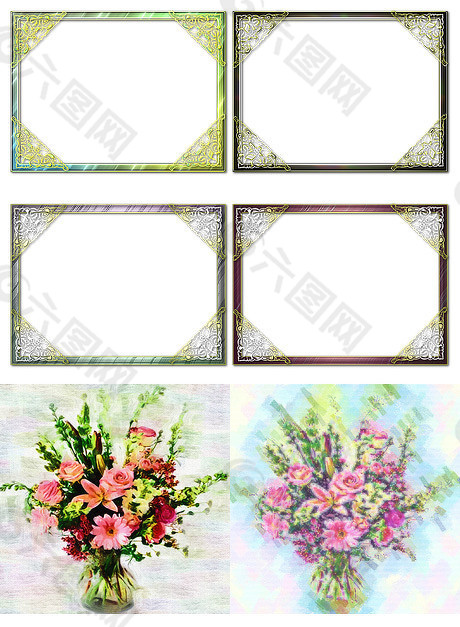 鲜花与装饰边框png素材