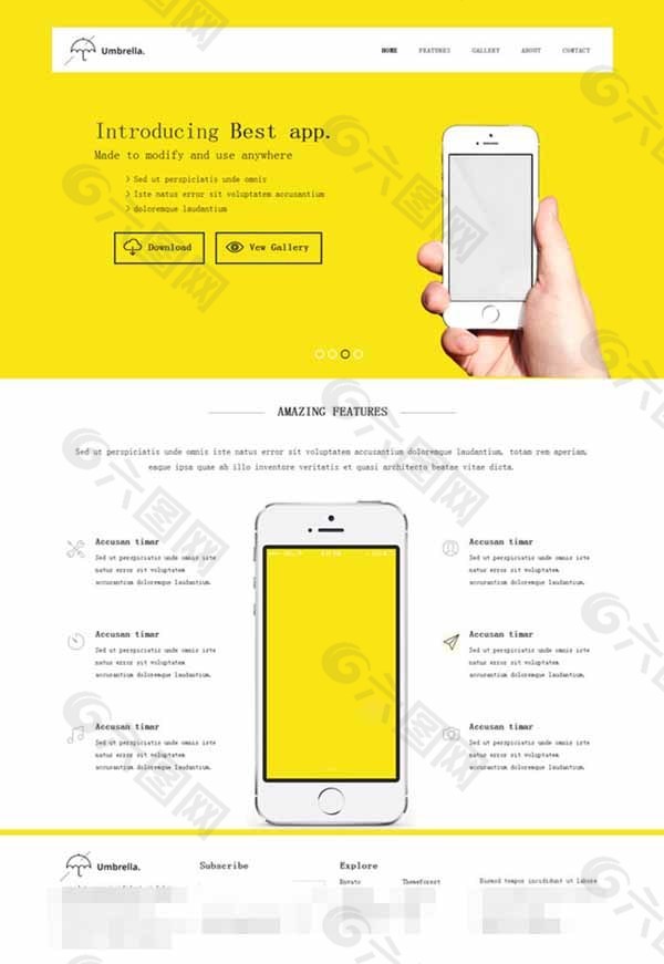 黄色风格手机APP网站模板