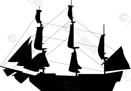 印花矢量图 交通 帆船 色彩 黑色 免费素材