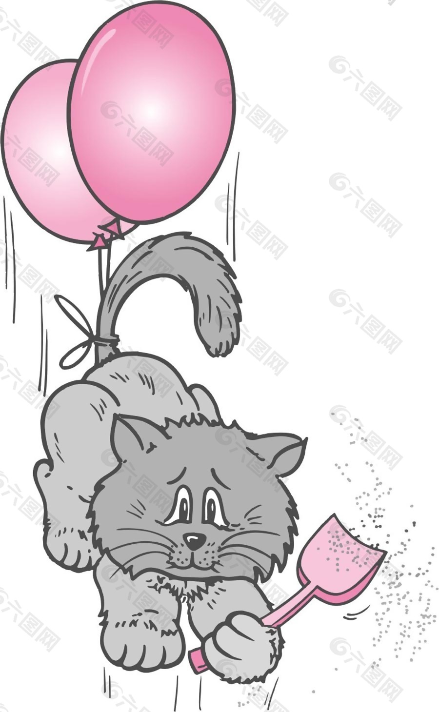 印花矢量图 动物 猫 气球 铲子 免费素材