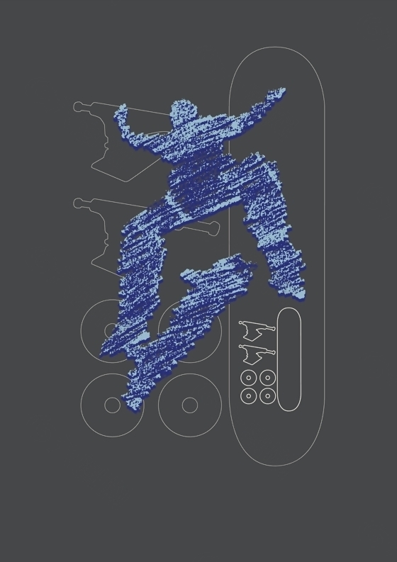 位图 青年 灰色 蓝色 滑板 免费素材