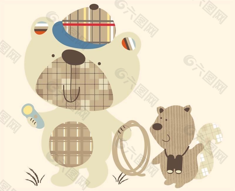 印花矢量图 动物 熊 草 可爱卡通 免费素材