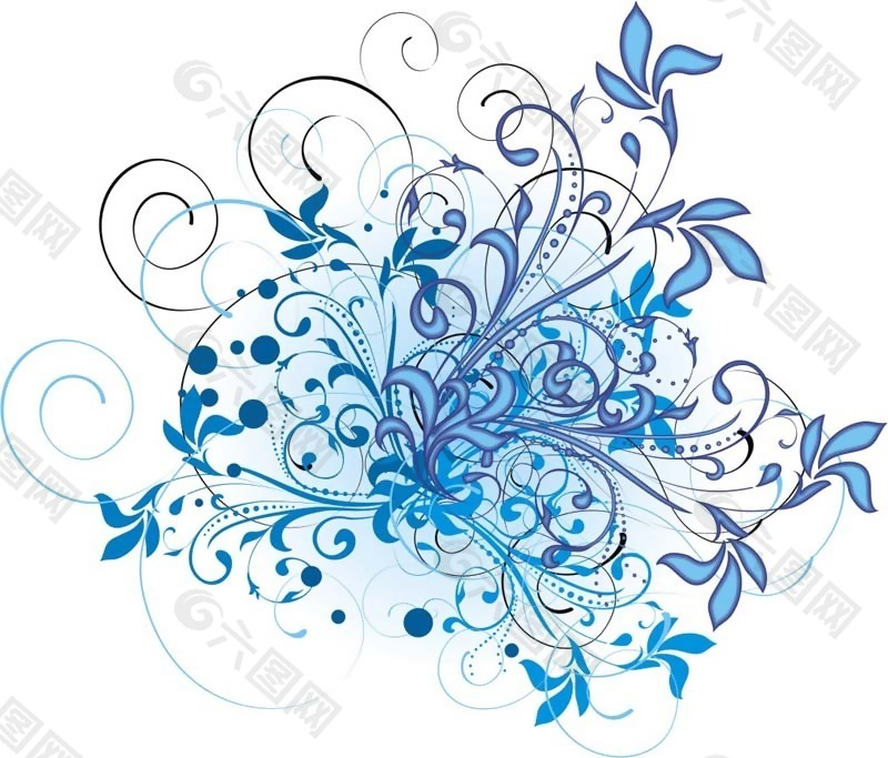 印花矢量图 优雅植物 色彩 五彩斑斓 宝石蓝色 免费素材