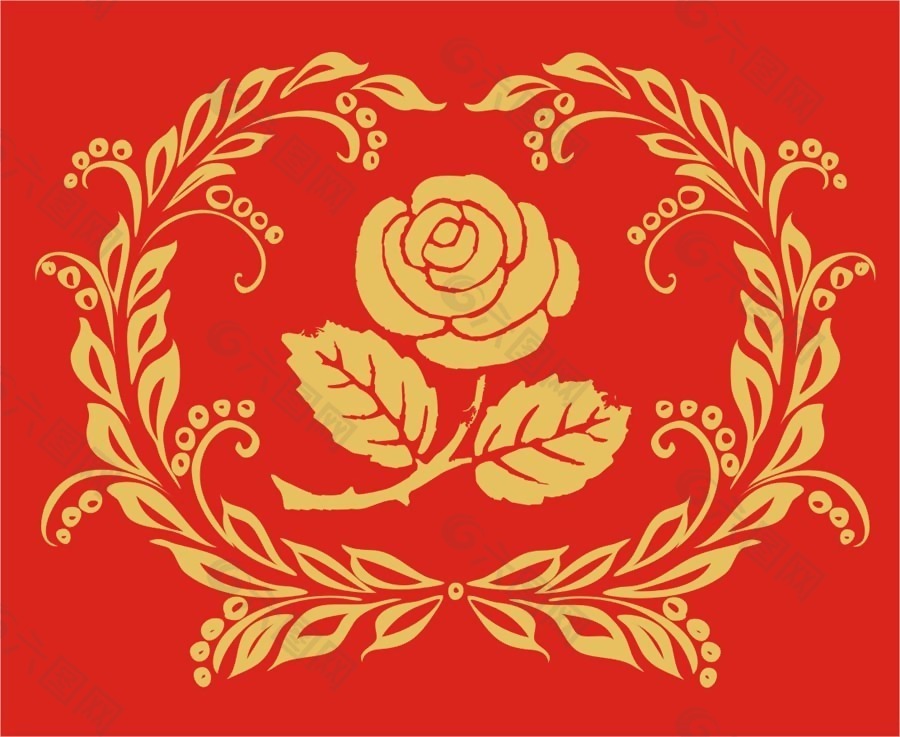 印花矢量图 优雅植物 色彩 红色 黄色 免费素材