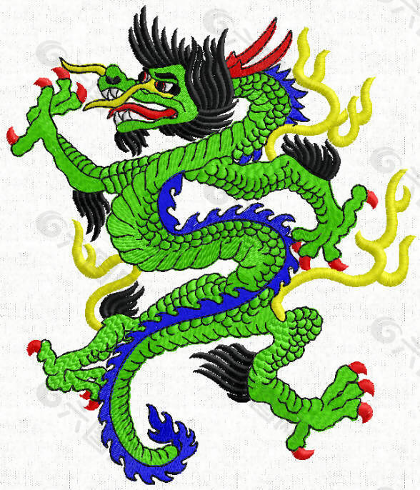 绣花 动物 龙 色彩 绿色 免费素材