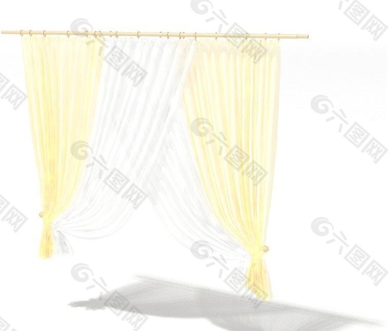 黄色白色纱布窗帘014（带贴图）