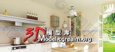 Bright kitchen restaurant 3D models 明亮的厨房跟餐厅 三维模型 (带贴图)