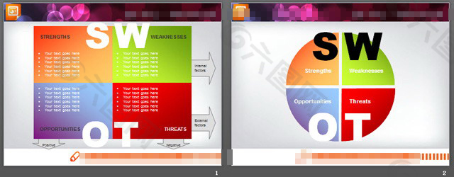 张并列关系的SWOT分析幻灯片图表素材