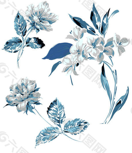 蓝色自然花卉psd素材