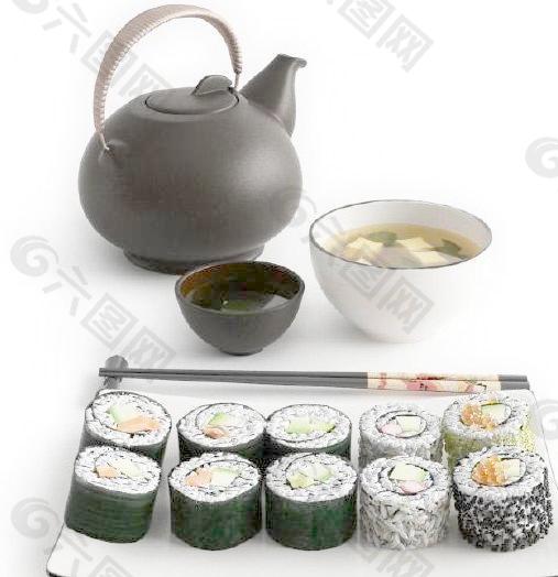 饭团 海苔卷饭 茶 豆腐汤 寿司