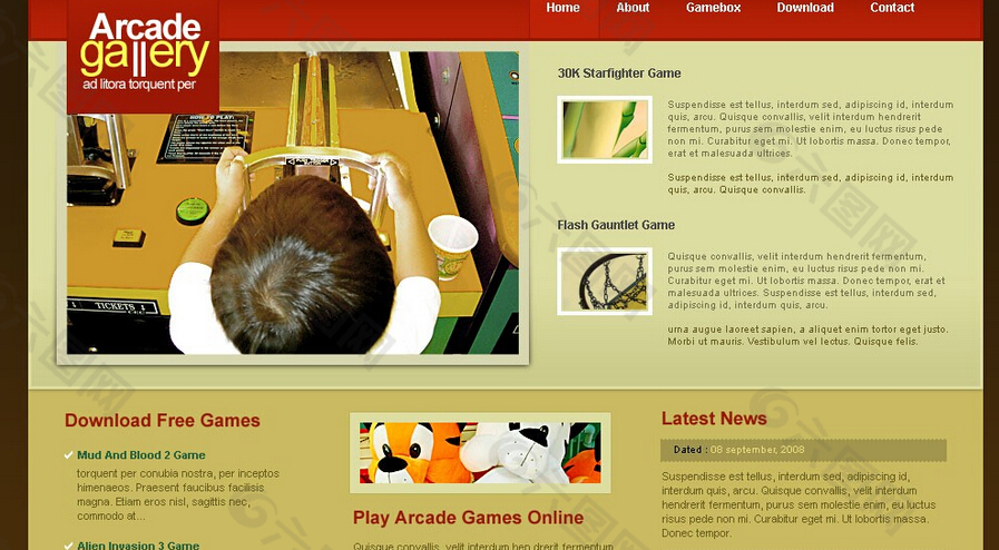 街机游戏产品信息网页模板
