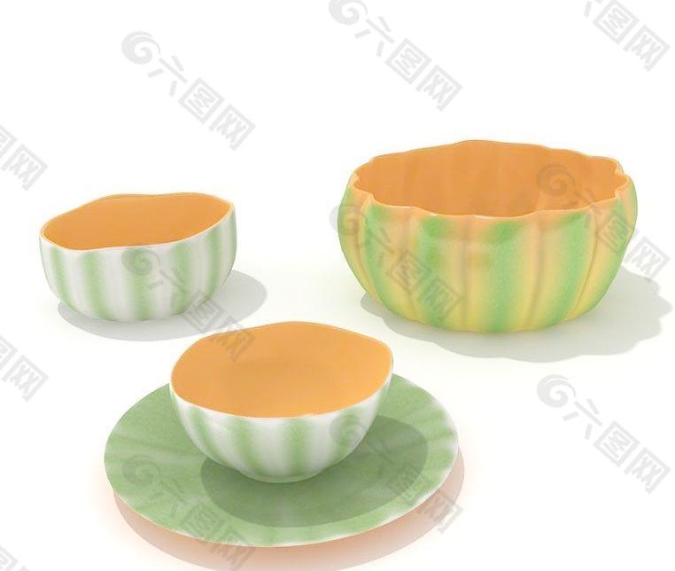 彩色陶瓷南瓜形状的碟子 碗 汤碗013(带贴图)