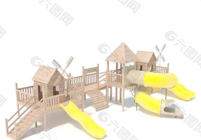play structure 滑梯 公园木质娱乐结构 044