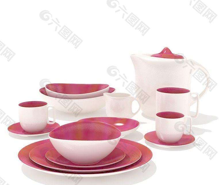 陶瓷碟子 陶瓷碗 茶壶 杯子 碟子054(带贴图)